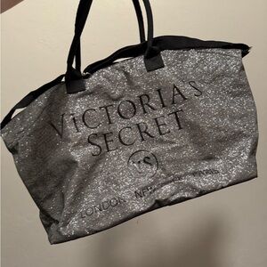 Victoria's Secret Silver and Black Glitter Tote Bag